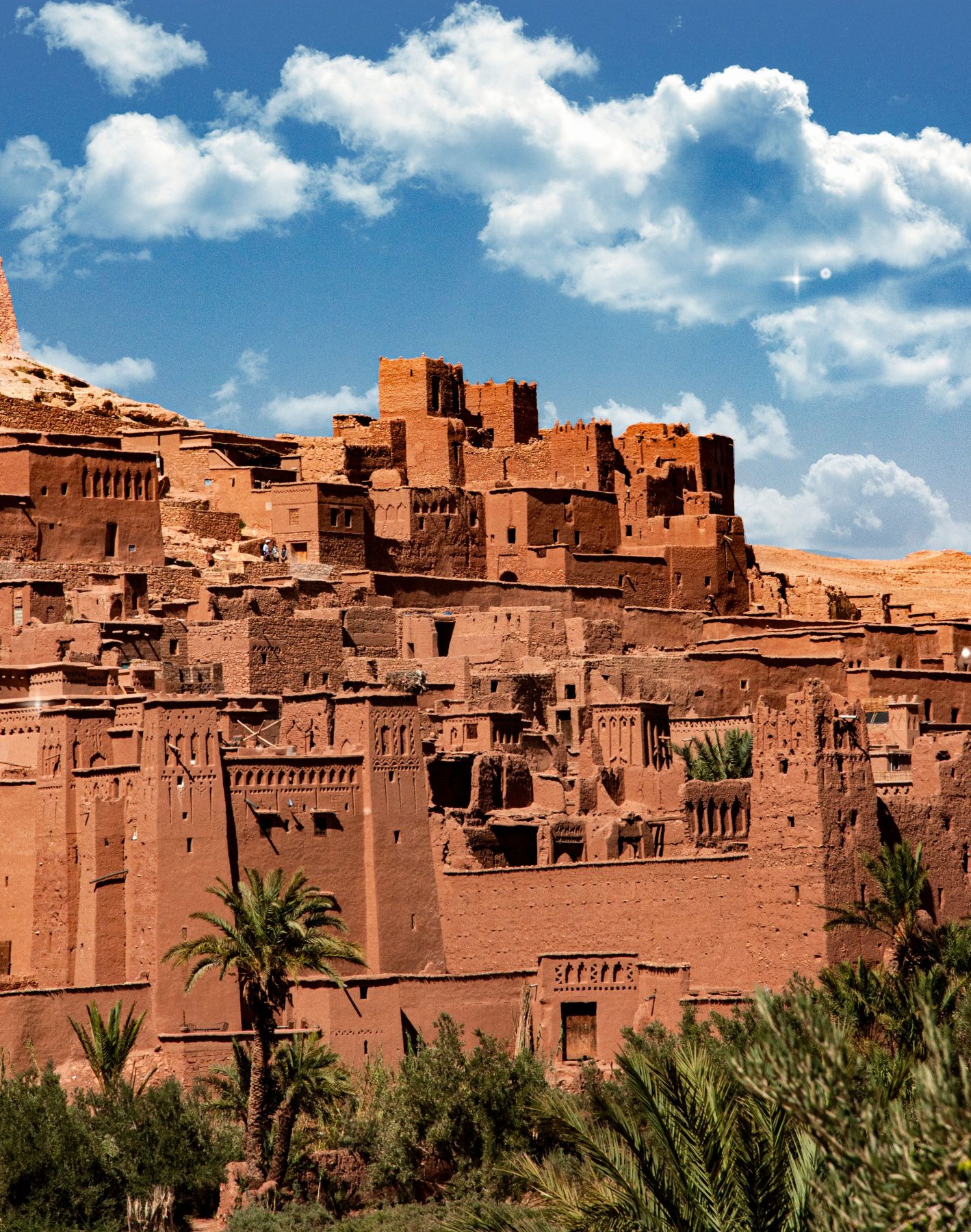 Vue aérienne du ksar d'Aït Benhaddou et de ses constructions en terre