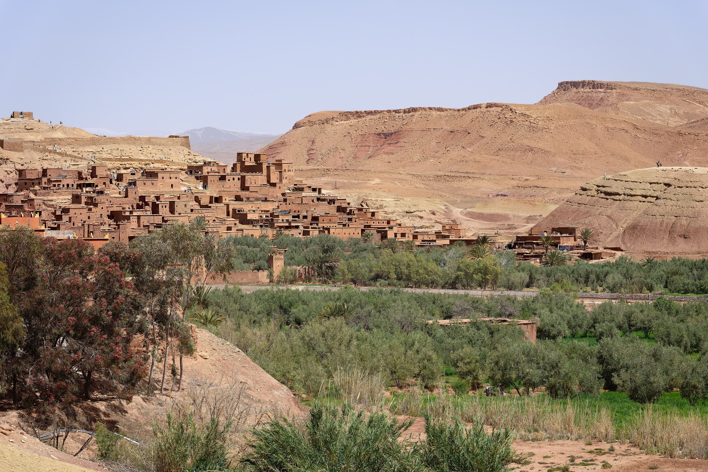 Le ksar d'Aït Benhaddou et sa palmeraie, vus depuis les hauteurs
